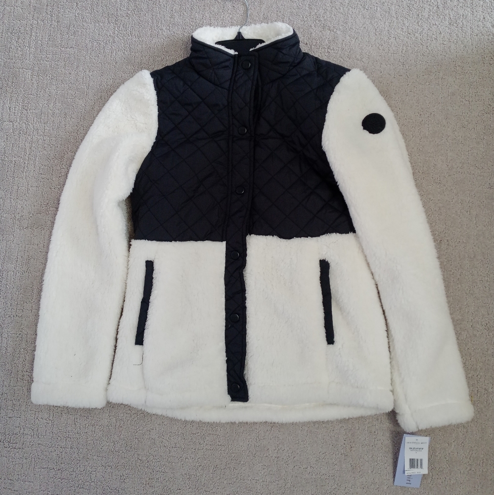 Women's Madden Girl Sweater Jacket Black and White, button down NWT, Size S